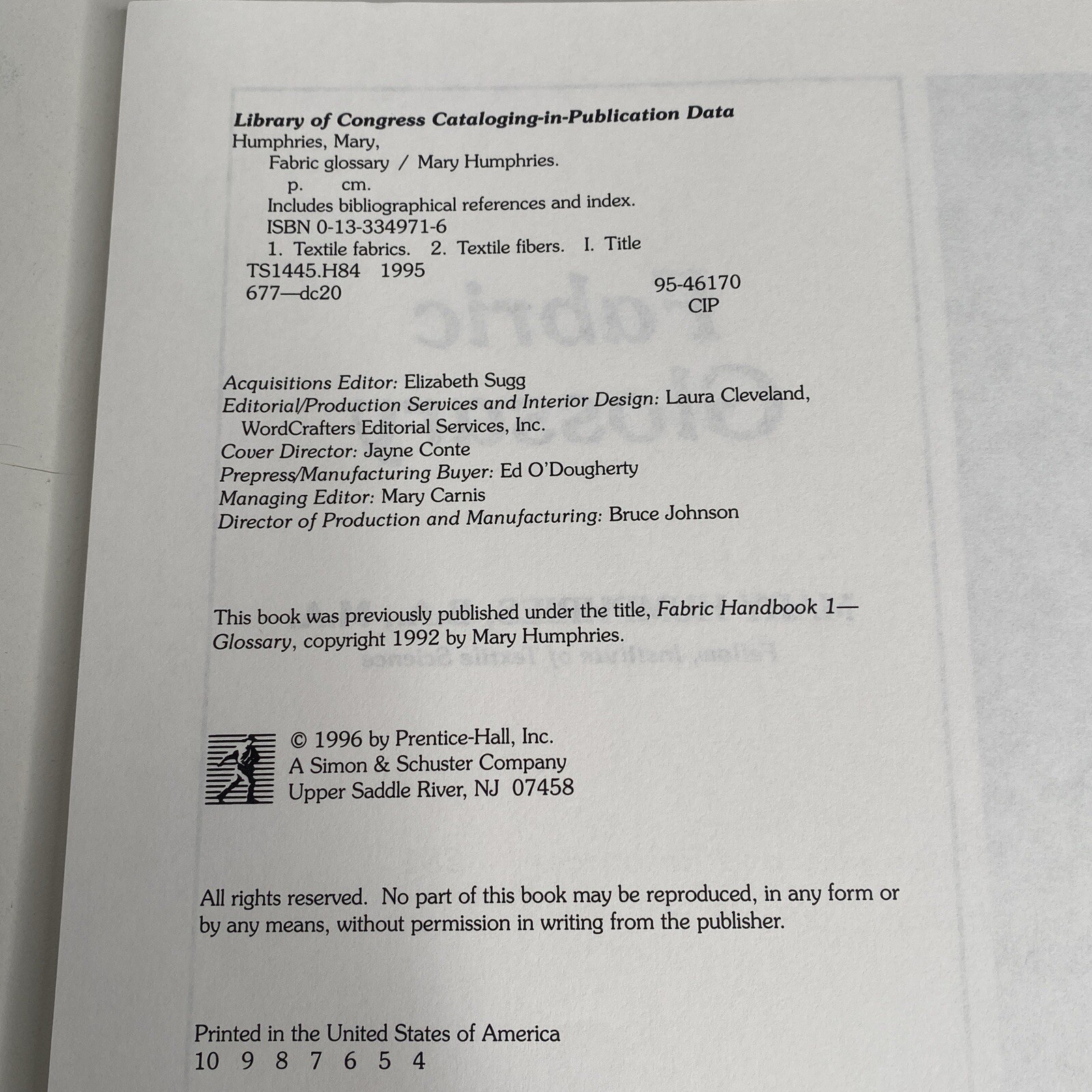 Fabric Glossary by Mary Humphries Textile Fibers Reference Guide Comb Bound