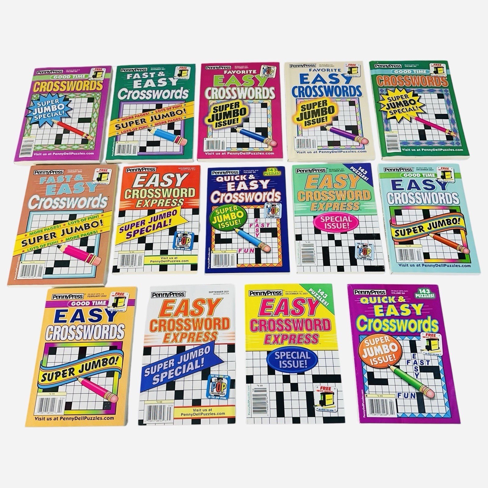 Lot of 14 PennyPress Variety Crossword Puzzle Games Books Good Time Fast Jumbo