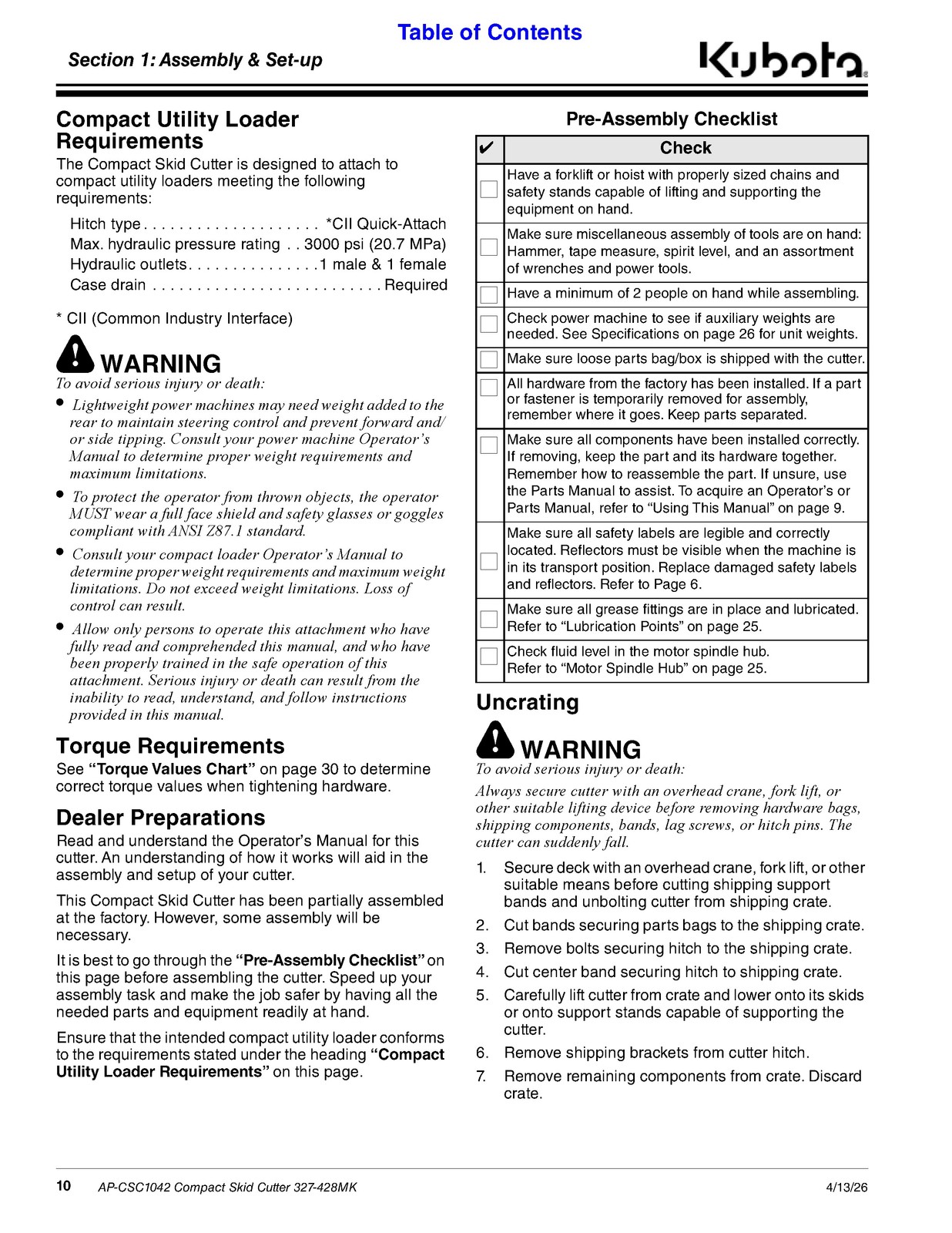 LAND PRIDE CSC10 Series Compact Skid Cutter Operators Manual – WIRE BOUND