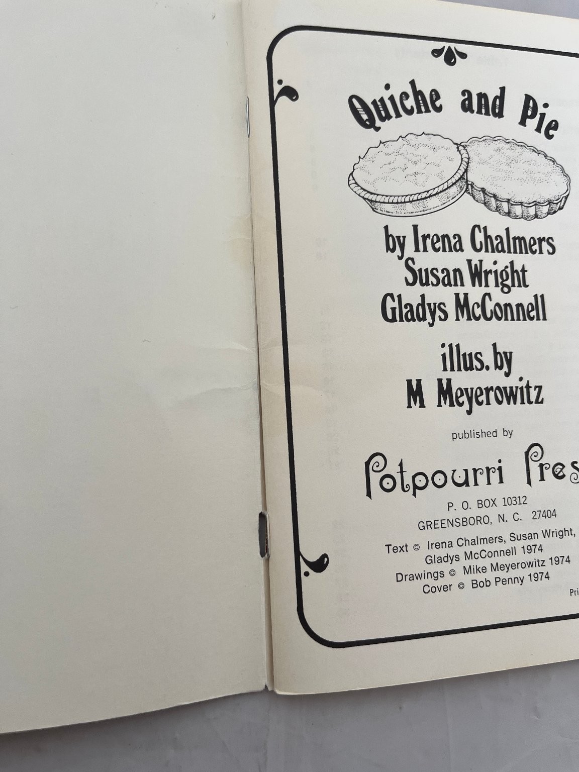 Quiche and Pie Irena Chalmers 1974 Cookbook Recipes Potpourri Press