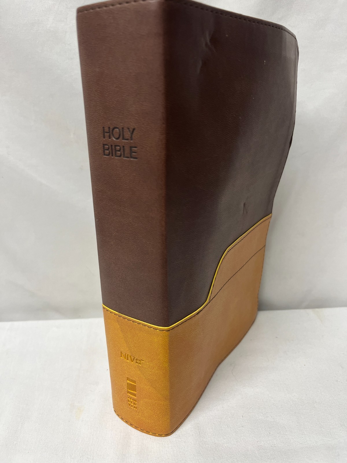 Holy Bible NIV Zondervan Italian Duo Tone Leather 2011 Large Print Yellow Brown