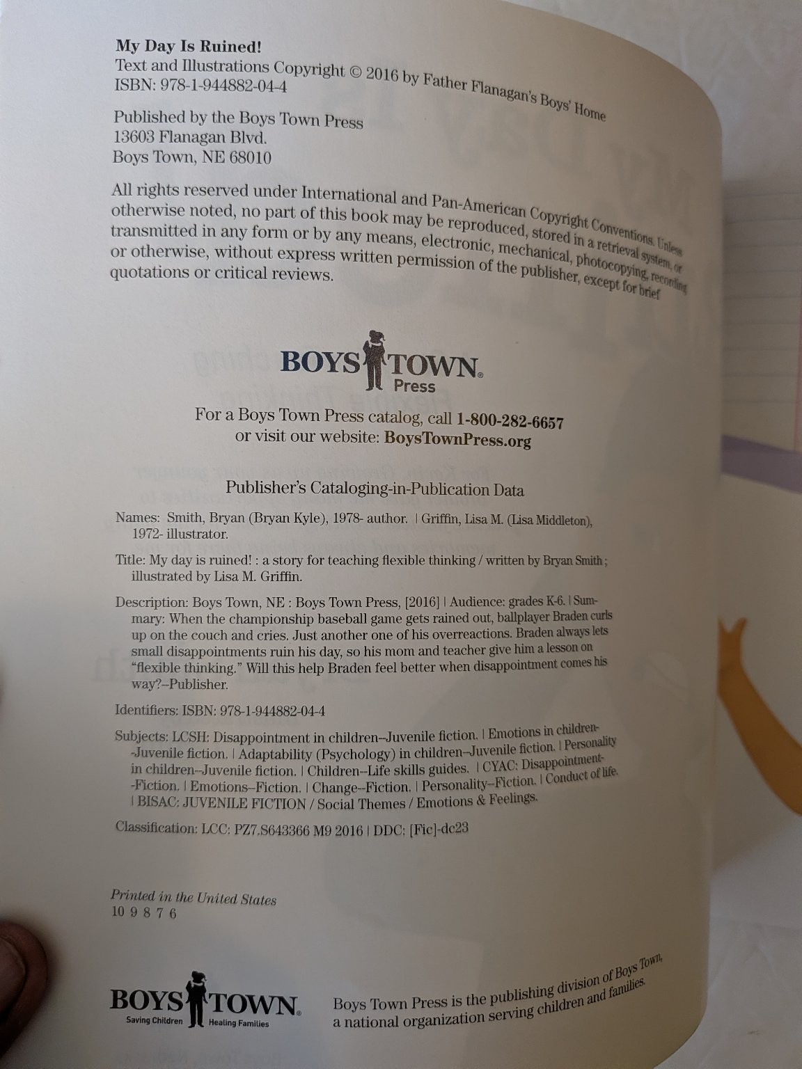 My Day Is Ruined! Bryan Smith 2016 Children’s Flexible Thinking Boys Town Press