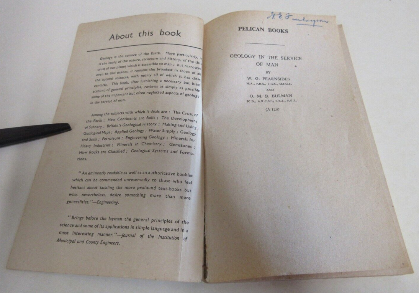 Geology in the Service of Man – Fearnsides & Bulman – Pelican – 164 Pages – 1945
