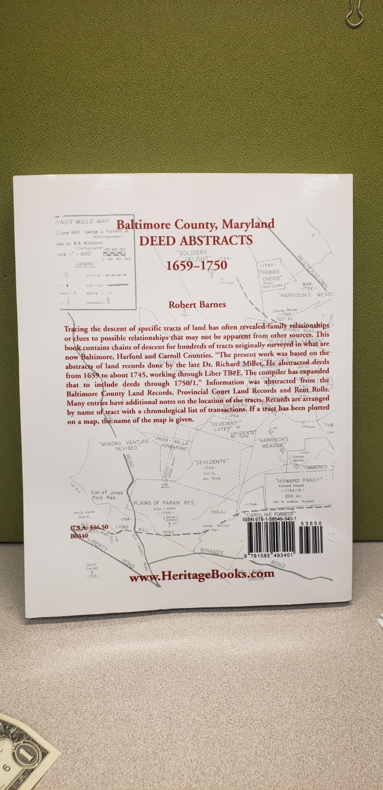 BALTIMORE COUNTY, MARYLAND DEED ABSTRACTS 1659-1750 By Robert Barnes *BRAND NEW*