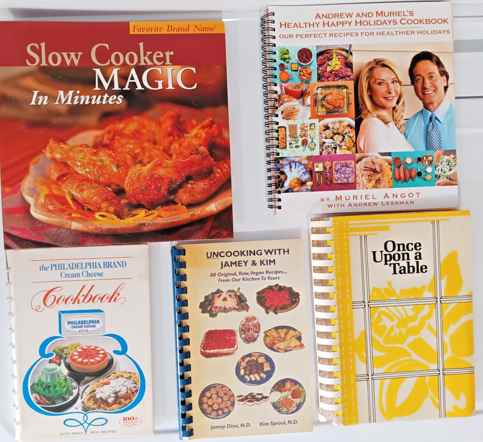Lot of 5 Vintage Spiral Bound Cookbooks Cream Cheese Vegan Raw Microwave Healthy