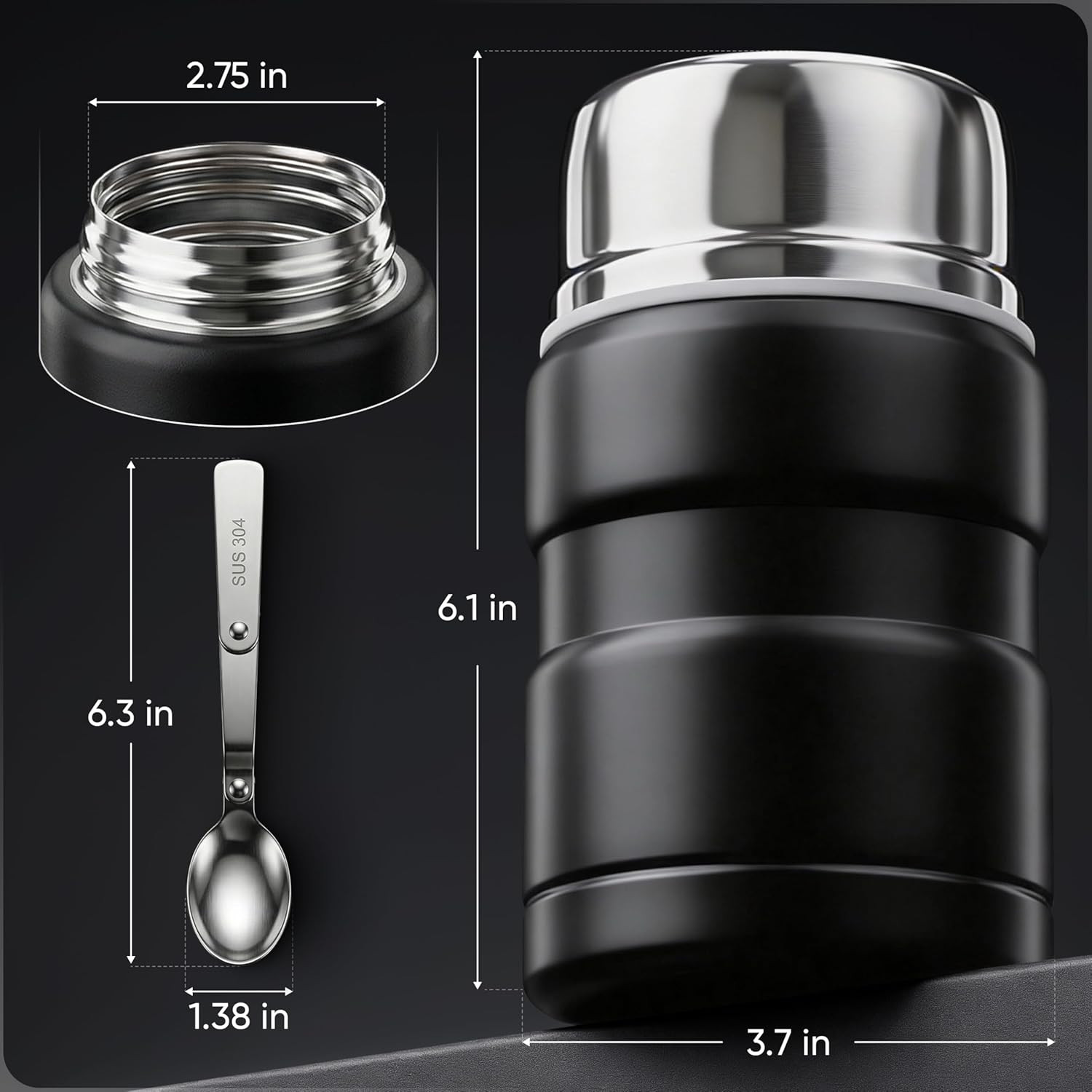 Earth&Me Stainless Steel Thermo for Hot Food 17OZ with Folding Spoon, Vacuum Ins