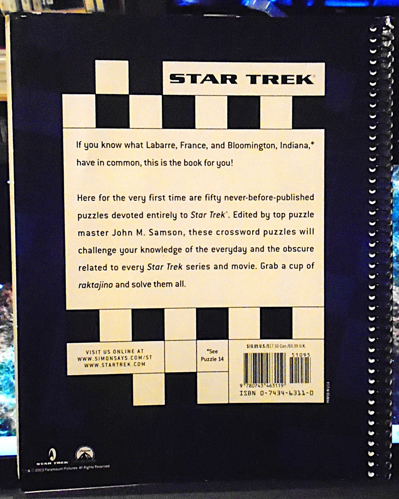 Star Trek Crosswords Book 1 – John M. Samson – 2003 – Spiral Bound – Very Good