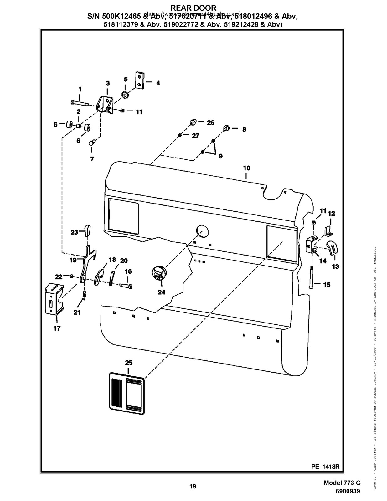 BOBCAT 773 G-Series Skid Steer Parts Manual 2009 SN 500K11001 Up – WIRE BOUND