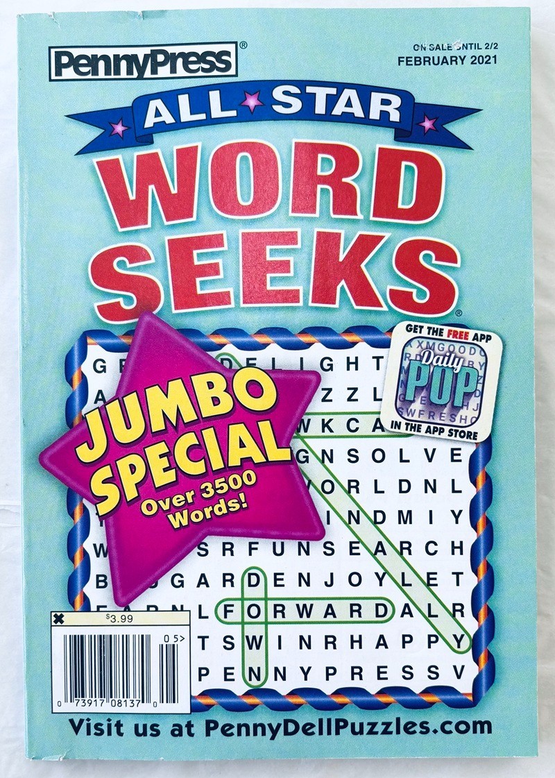 Lot of 4 Books – Word Seek/Word Search Puzzle – Penny Press/Dell – Bible, Number