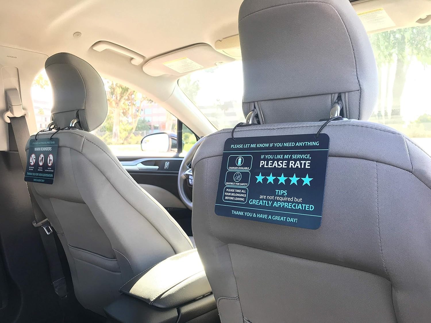 Water-Resistant Rideshare Headrest Signs – Enhance Tips & Maintain Cleanliness