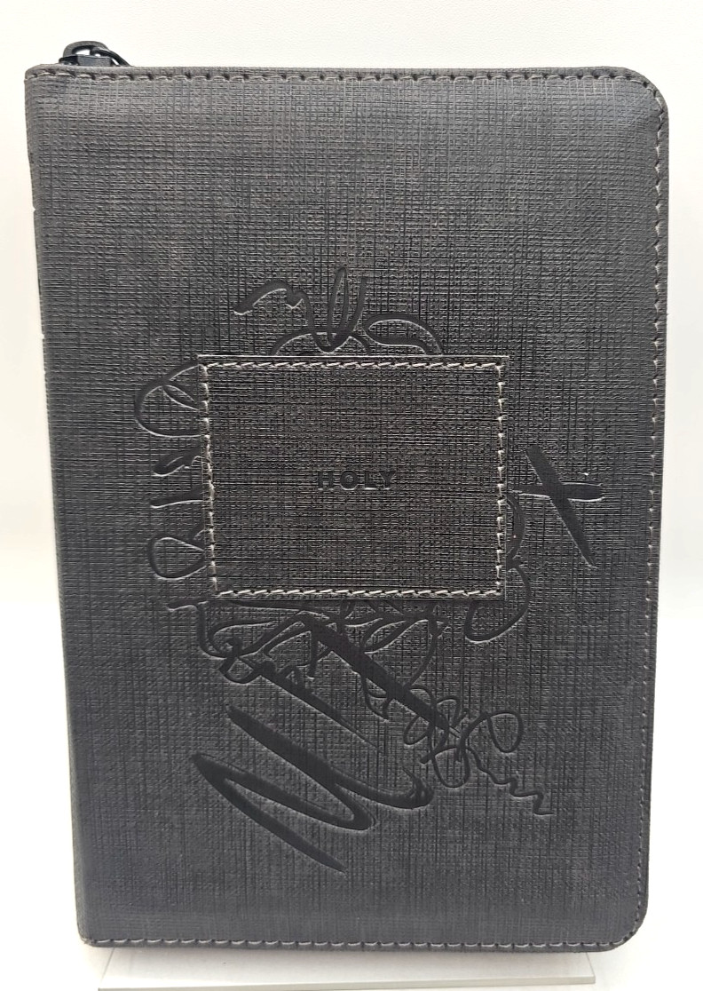 NLT Compact Zipper Bible Filament Enabled LeatherLike Charcoal Patch