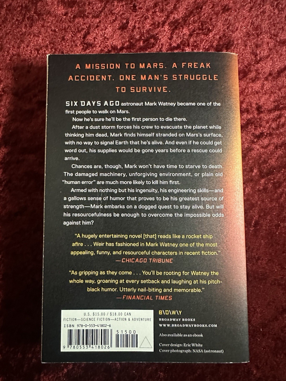 Martian : A Novel by Andy Weir (2014, Trade Paperback)