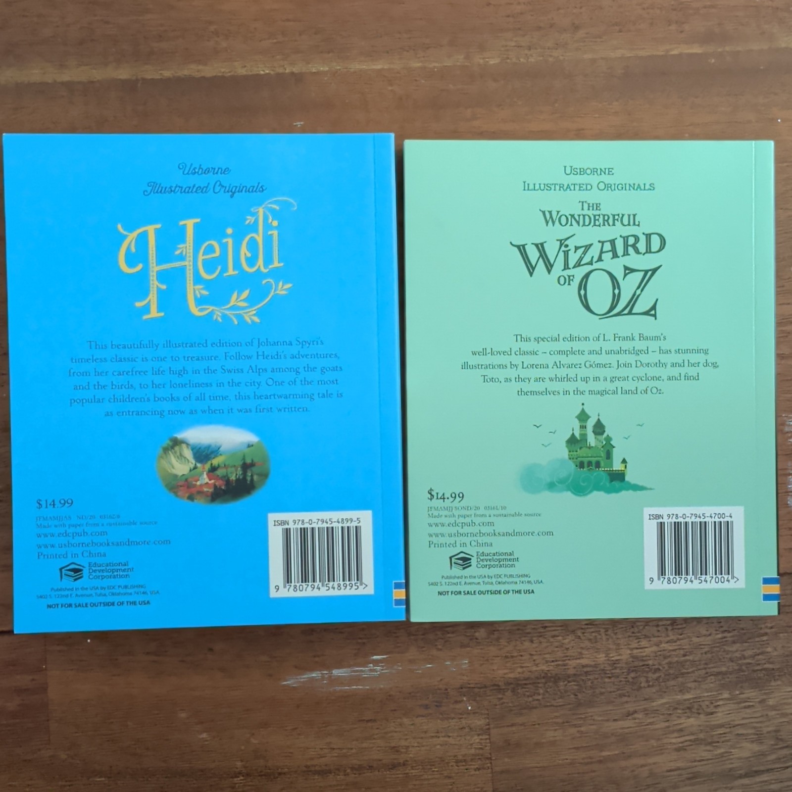USBORNE Illustrated Originals Lot 2 Softcover Heidi & Wonderful Wizard of Oz