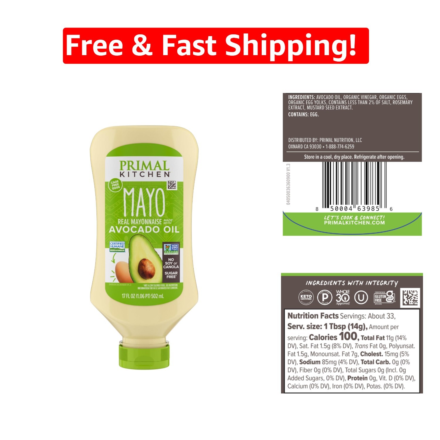 17 oz Avocado Oil Mayo – Gluten-Free, Deliciously Light Flavor in Squeeze Bottle