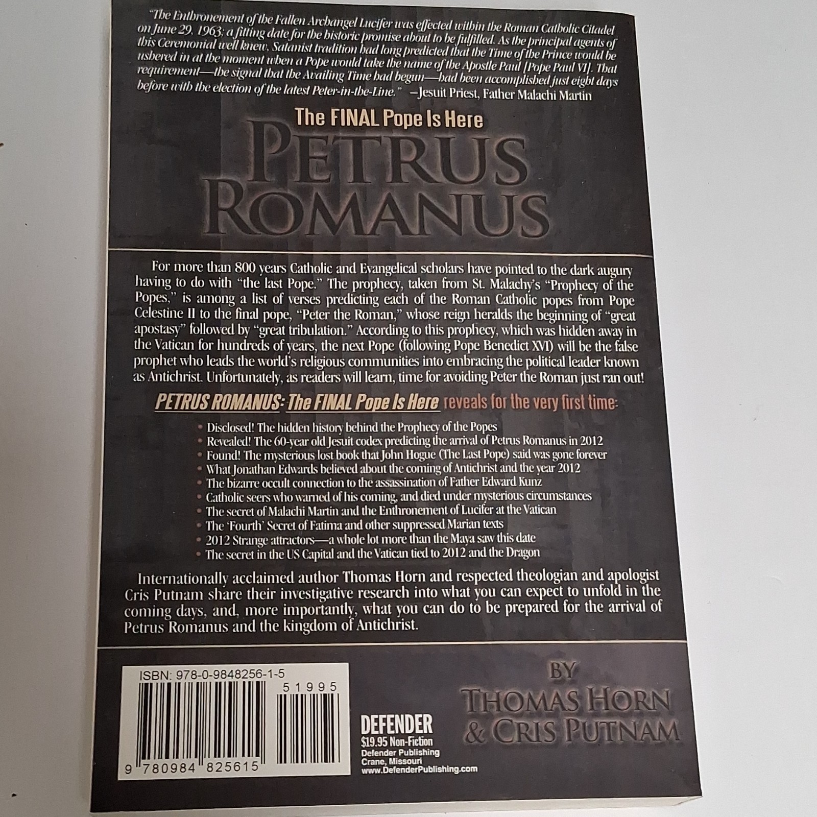 Petrus Romanus Thomas Horn Cris Putnam Paperback Popes Catholicism