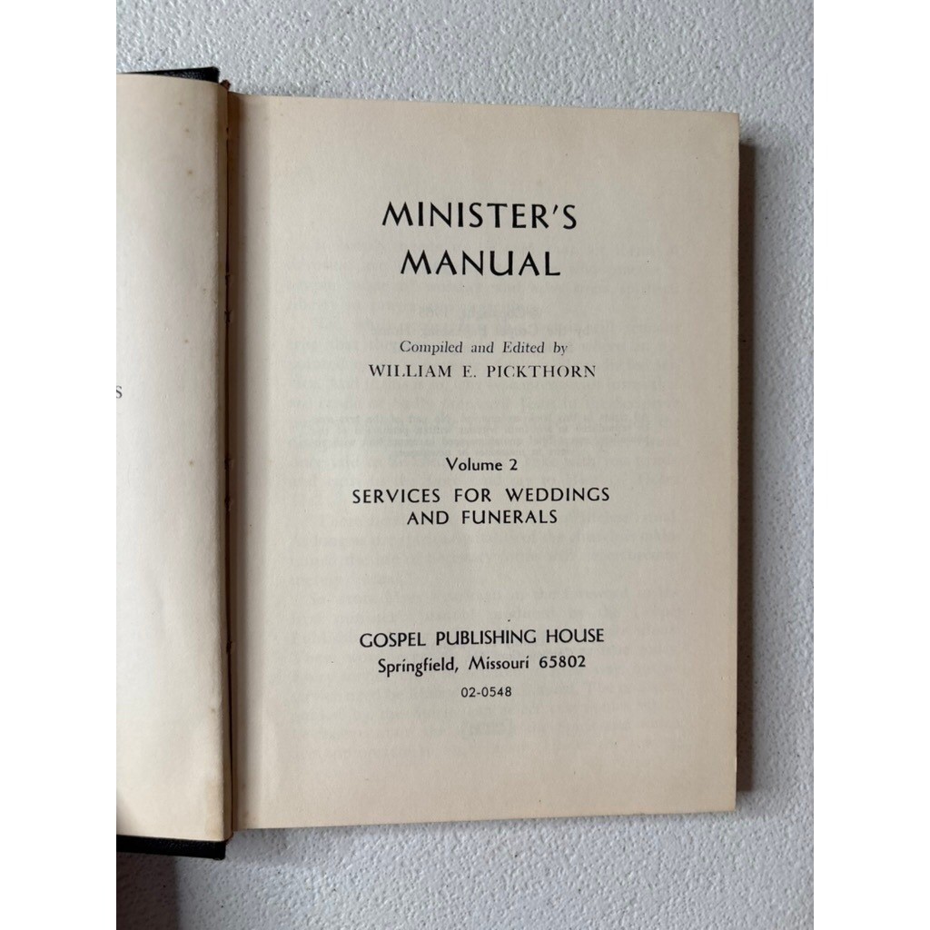 Gospel Publishing House Minister’s Manual Vol 2 Weddings Funerals Black 1965
