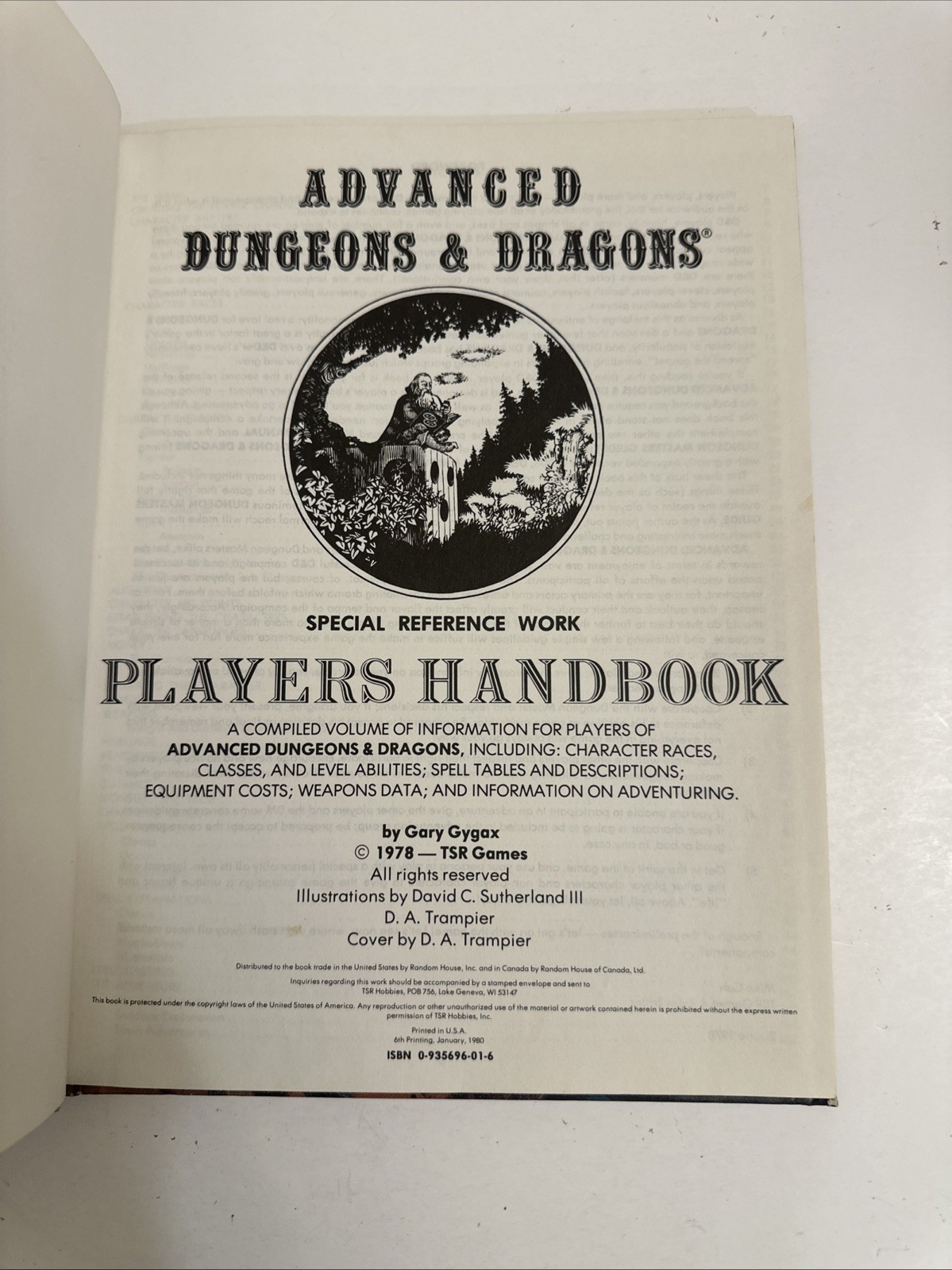 Players Handbook 1978/1980 6th Print 1st Edition Dungeons & Dragons