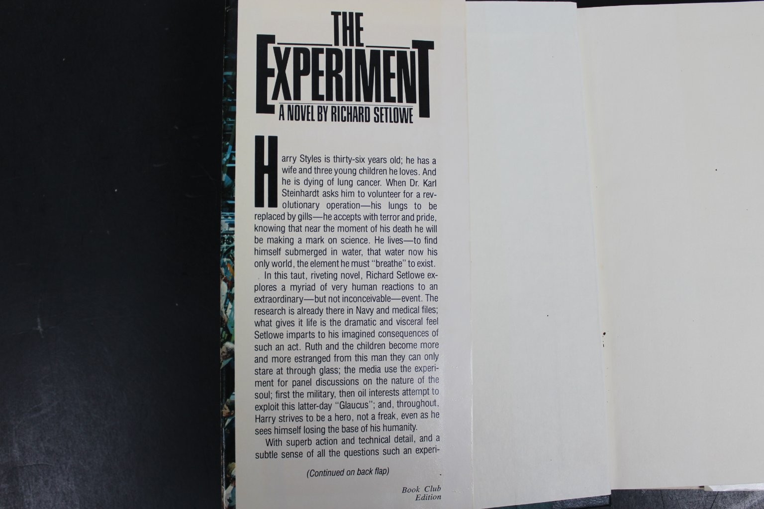 The Experiment Richard Setlowe 1980 BCE HCDJ Thriller Holt Rinehart