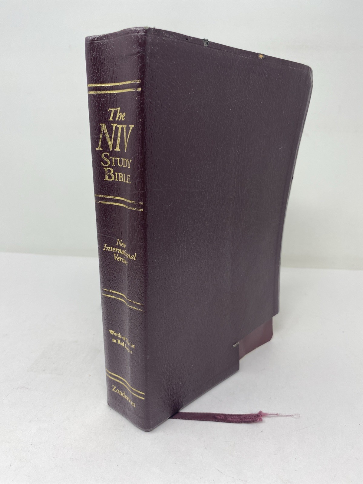 NIV 1984 Study Bible 10th Anniversary Burgundy Leather 1995 – Mostly Clean Pages