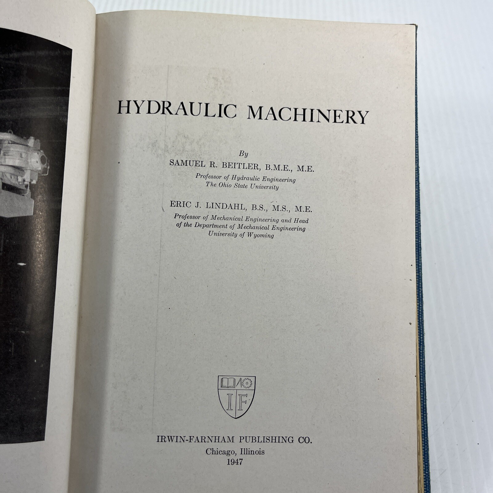 Hydraulic Machinery 1947 Vintage Book Hardcover Lindatil