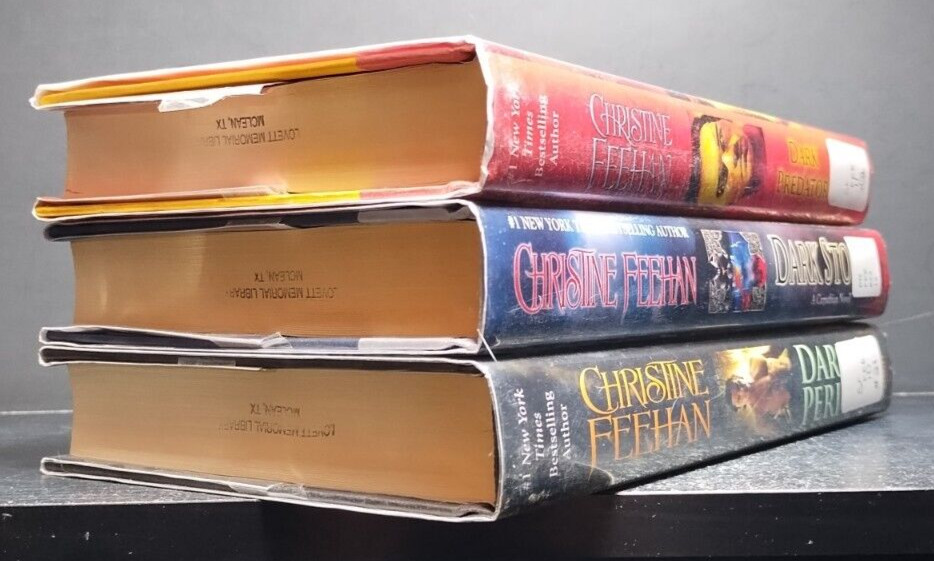 Lot of 3 Christine Feehan HC Ex-Library Dark Predator Dark Storm Dark Peril Para