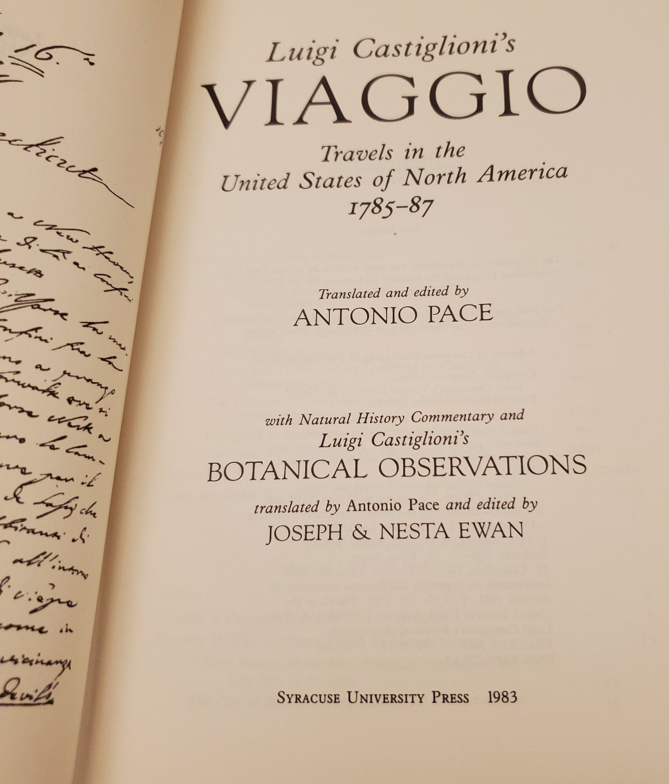 Luigi Castiglioni’s Viaggio – Travels in the U.S. of A. 1785-87