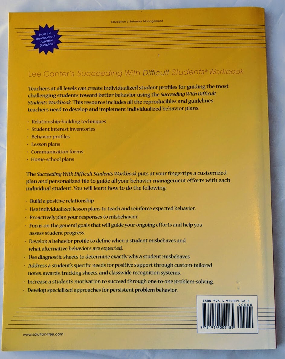 Succeeding with Difficult Students Workbook Lee Canter Grades k-12