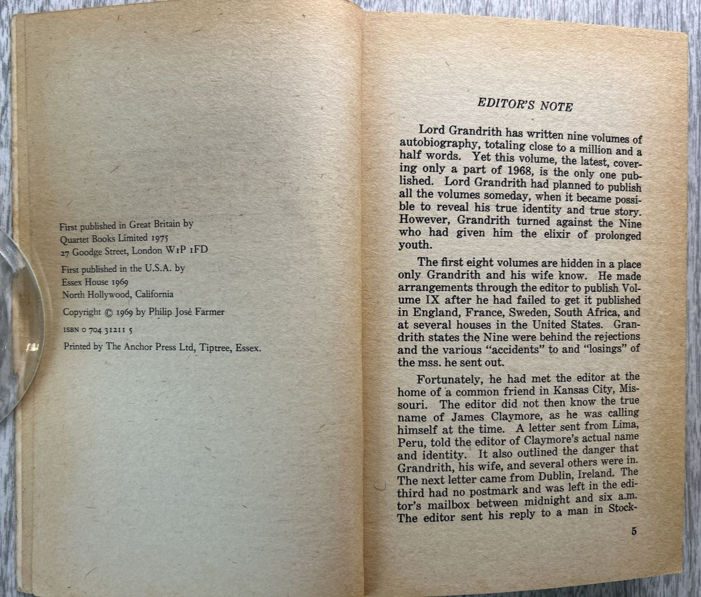 PHILIP JOSE FARMER “A Feast Unkown” Quartet Books Limited 1975 UK