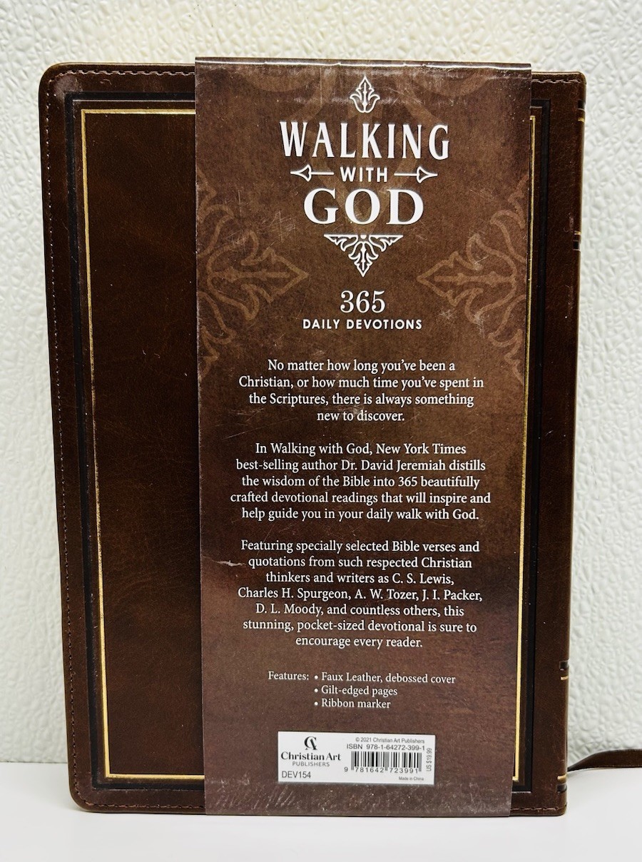 Brown WALKING WITH GOD Book Feax Leather 365 Daily Devotions David Jeremiah