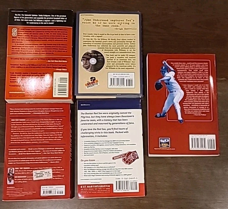 LOT: 5 Boston RED SOX Books Ted Williams Bio + 4 More MLB Baseball History