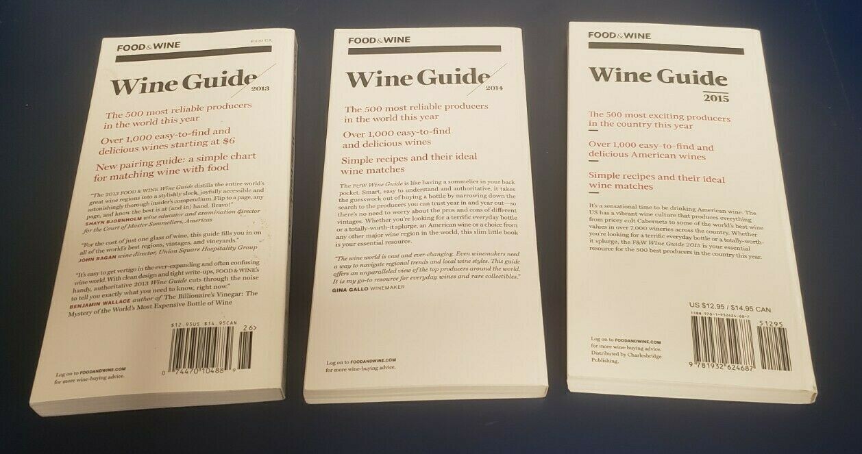 Lot of 3 Food & Wine Guides 2013 2014 2015 Paperbacks all like NEW