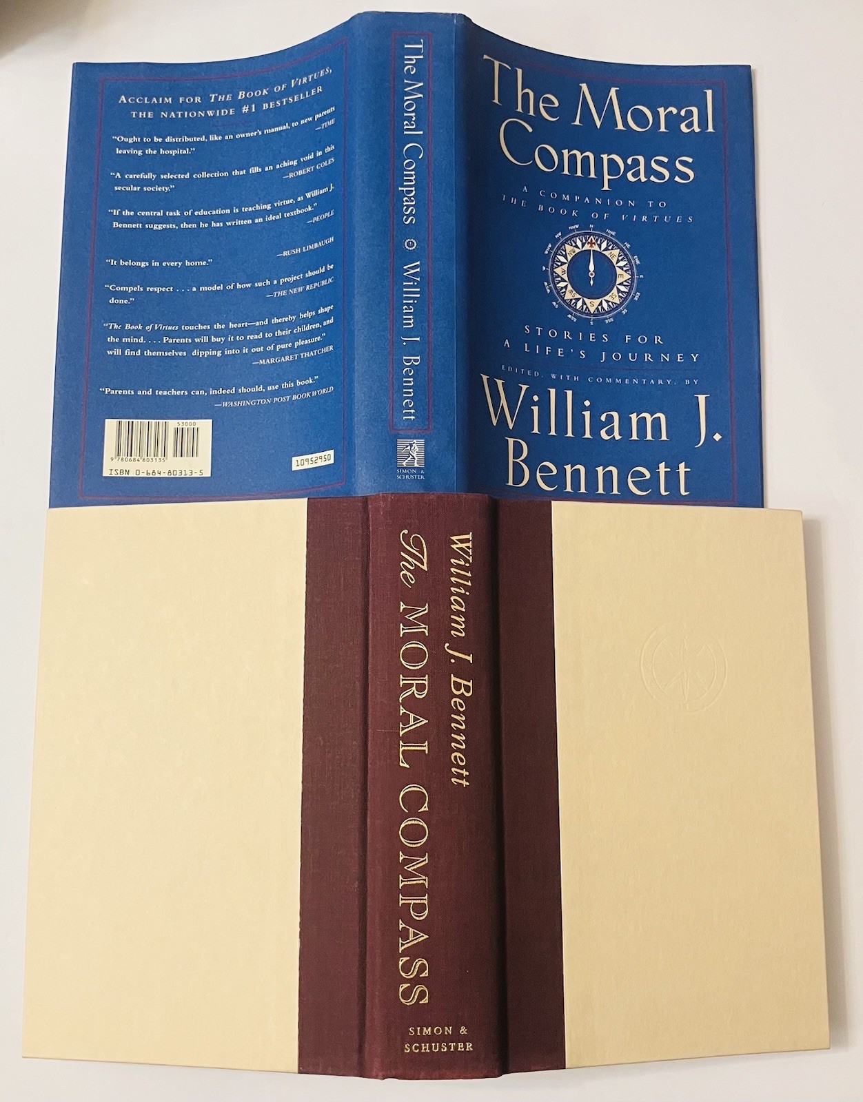 The Moral Compass – William J Bennett (1995, 1st Ed Hardcover w Dust Jacket) EXC