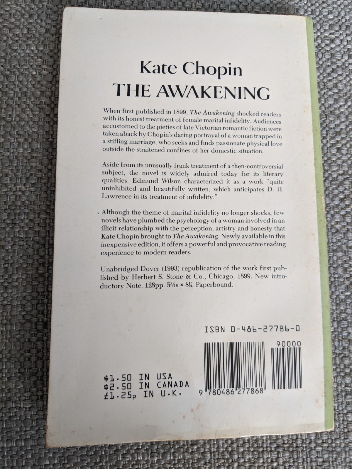 The Awakening – A Novel by Kate Chopin (1993 Paperback) Dover Thrift Edition