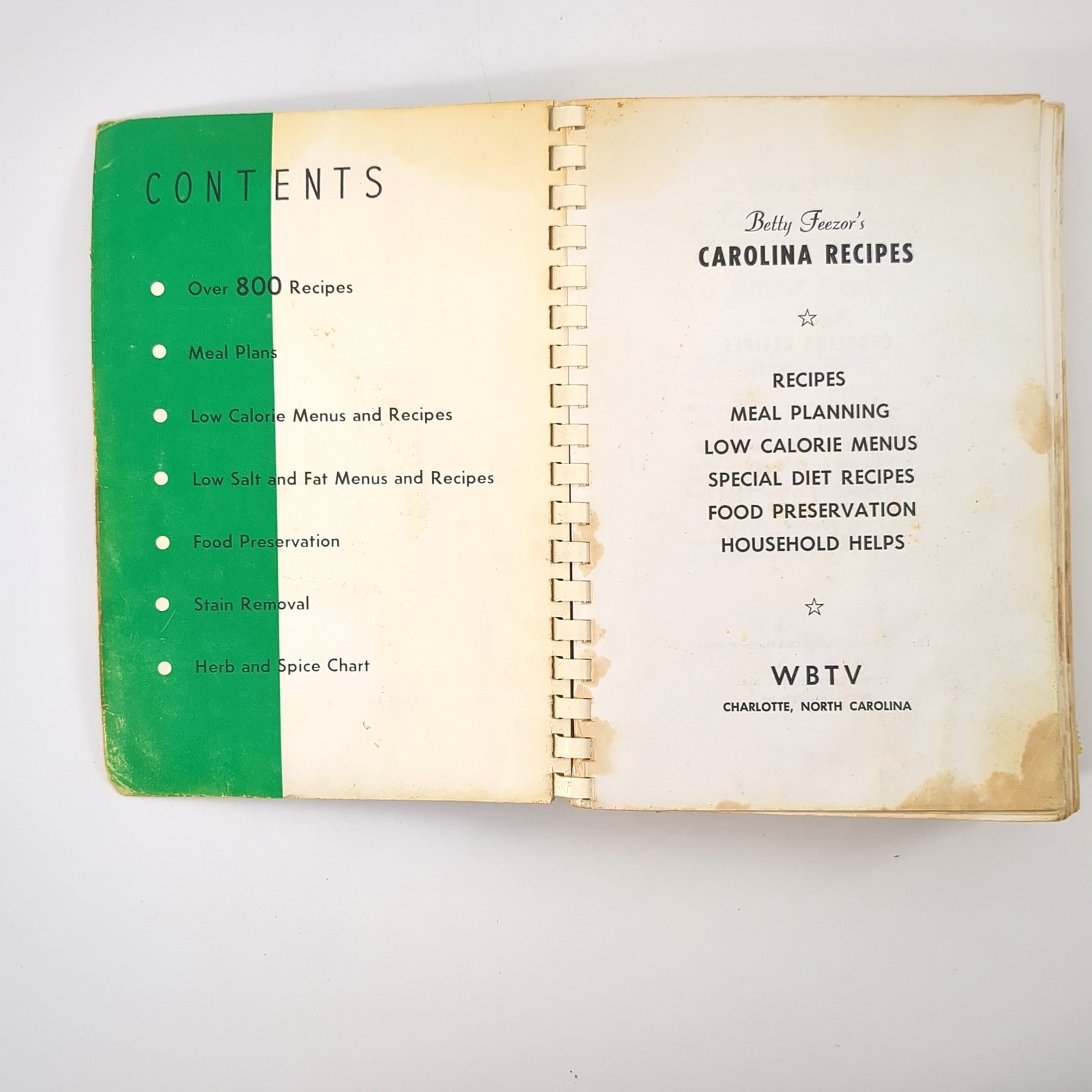 Betty Feezors Carolina Recipes WBTV Charlotte NC Television Cookbook Spiral 1964