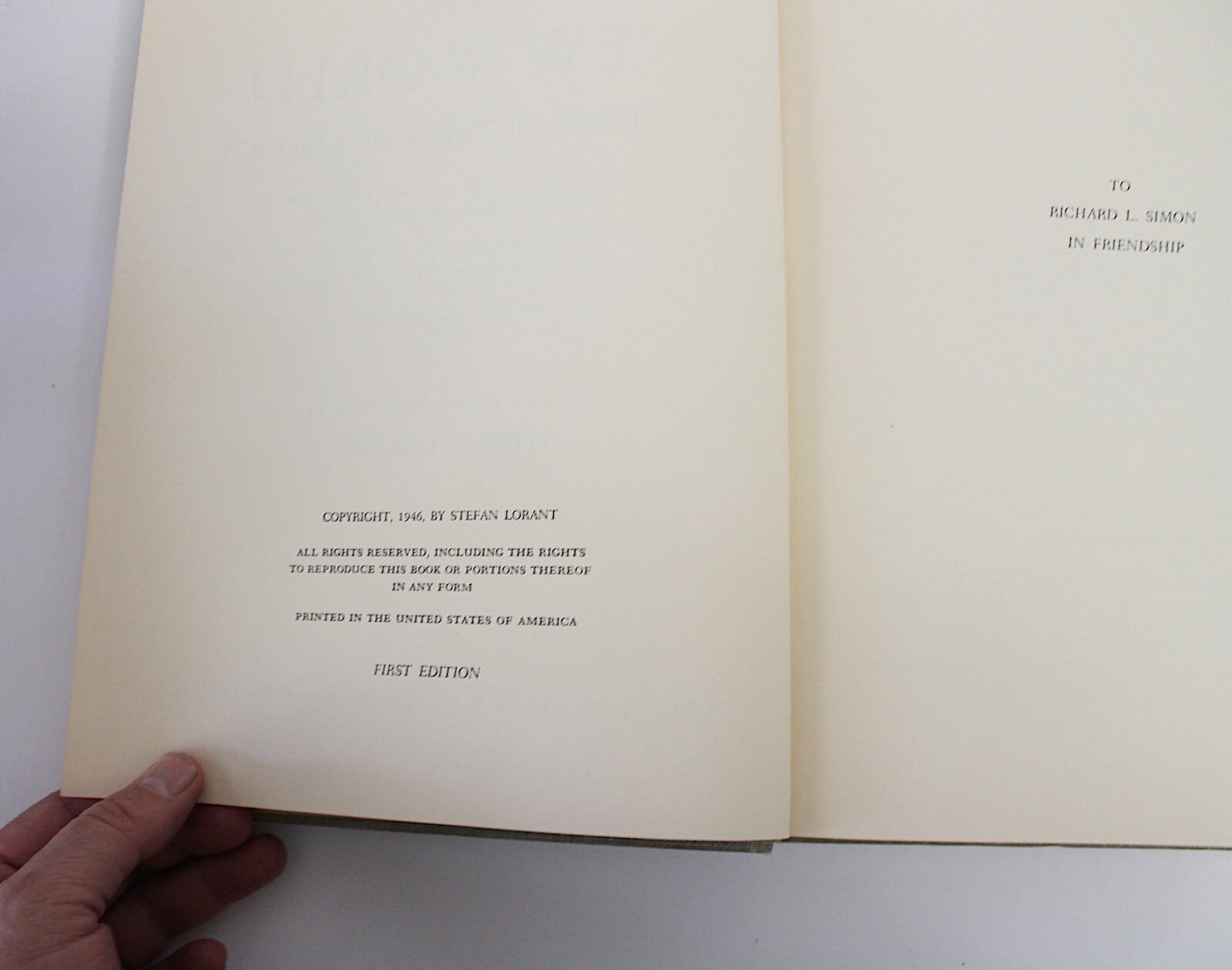 The New World Stefan Lorant First Edition 1946 Hardcover Missing Dust Jacket