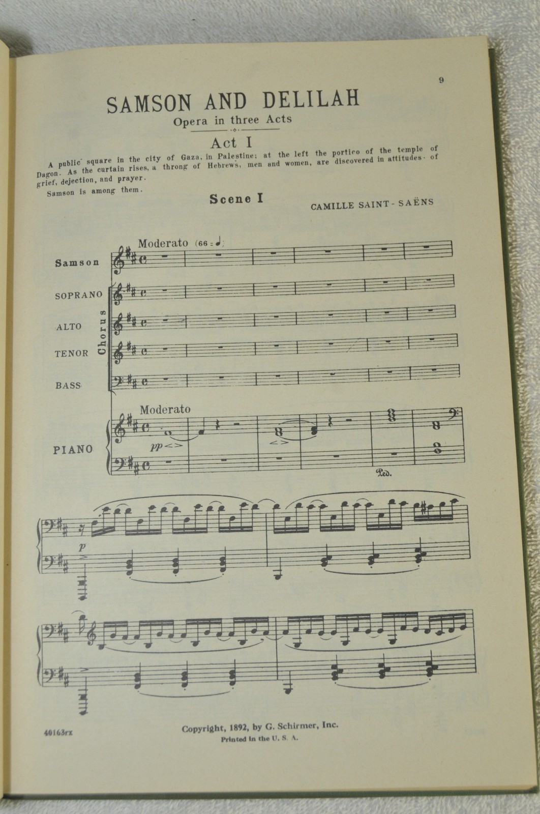 SAMSON AND DELILAH AN OPERA IN THREE ACTS VOCAL SCORE By Saint-Saens HC c1892