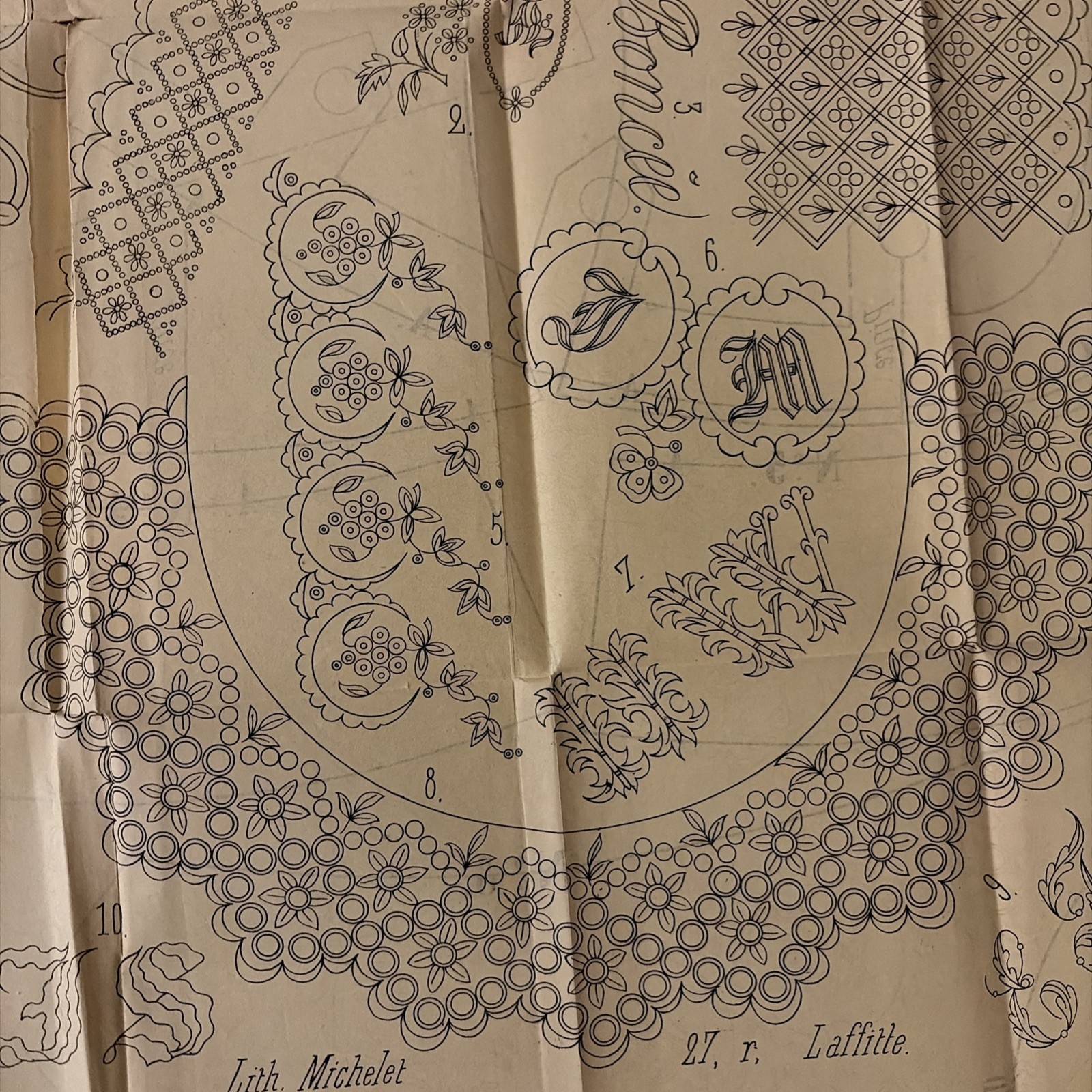 Rare Antique French Embroidery Pattern Sheet – Cendrillon Journal (October 1858)