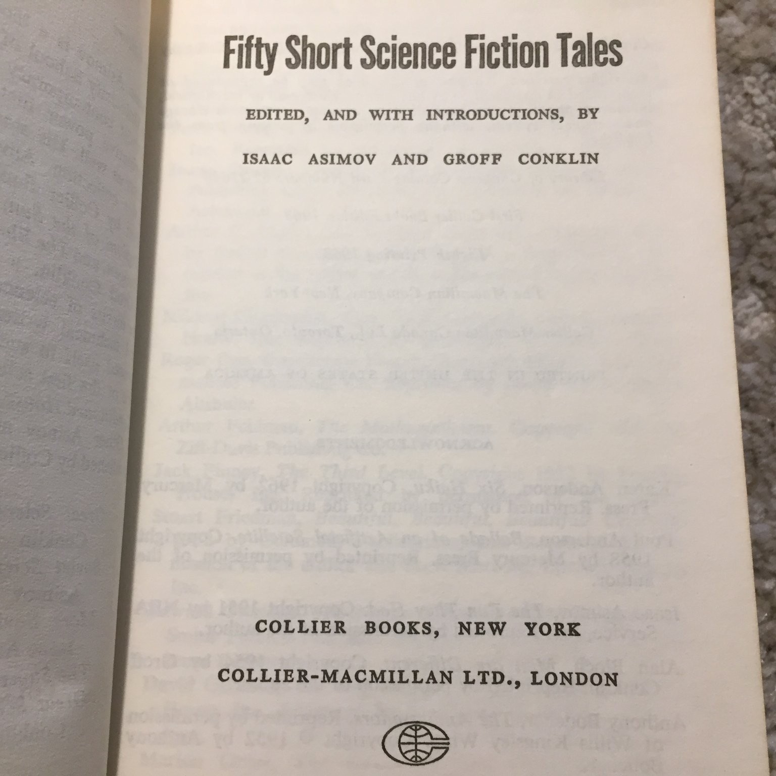 50 Short Science Fiction Tales Asimov Conklin 1968 Anthology Collier Books PB SF