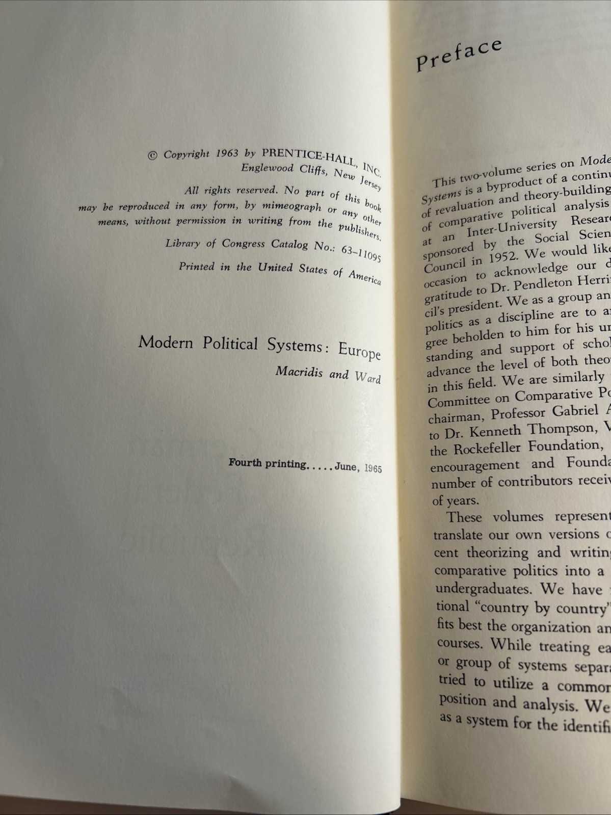 Modern Political Systems: Europe. Editors Macridis/Ward 2nd Print 1963 HC sldj