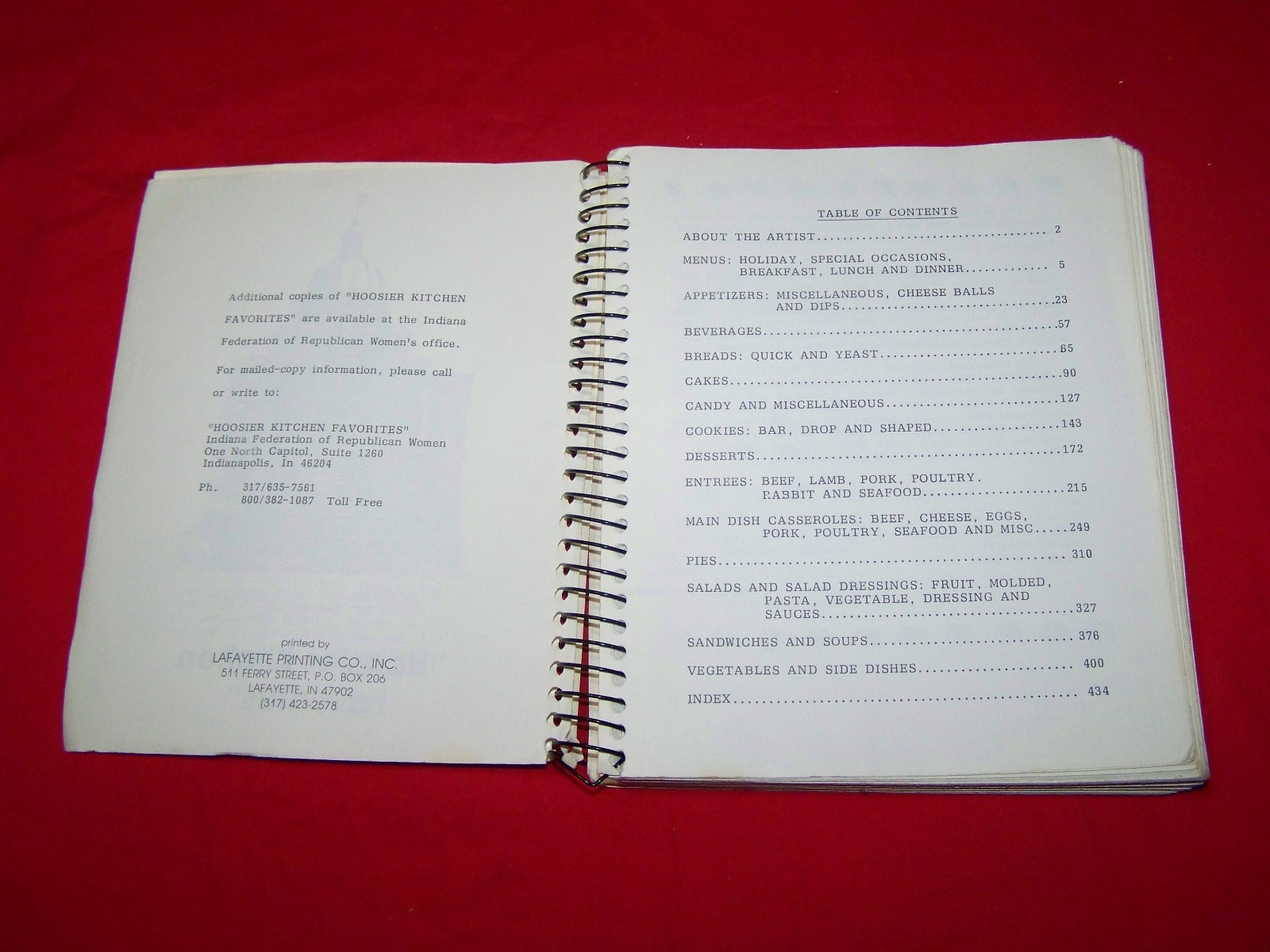 Indiana Federation of Republican Women Cookbook 433 pages 700+ recipes