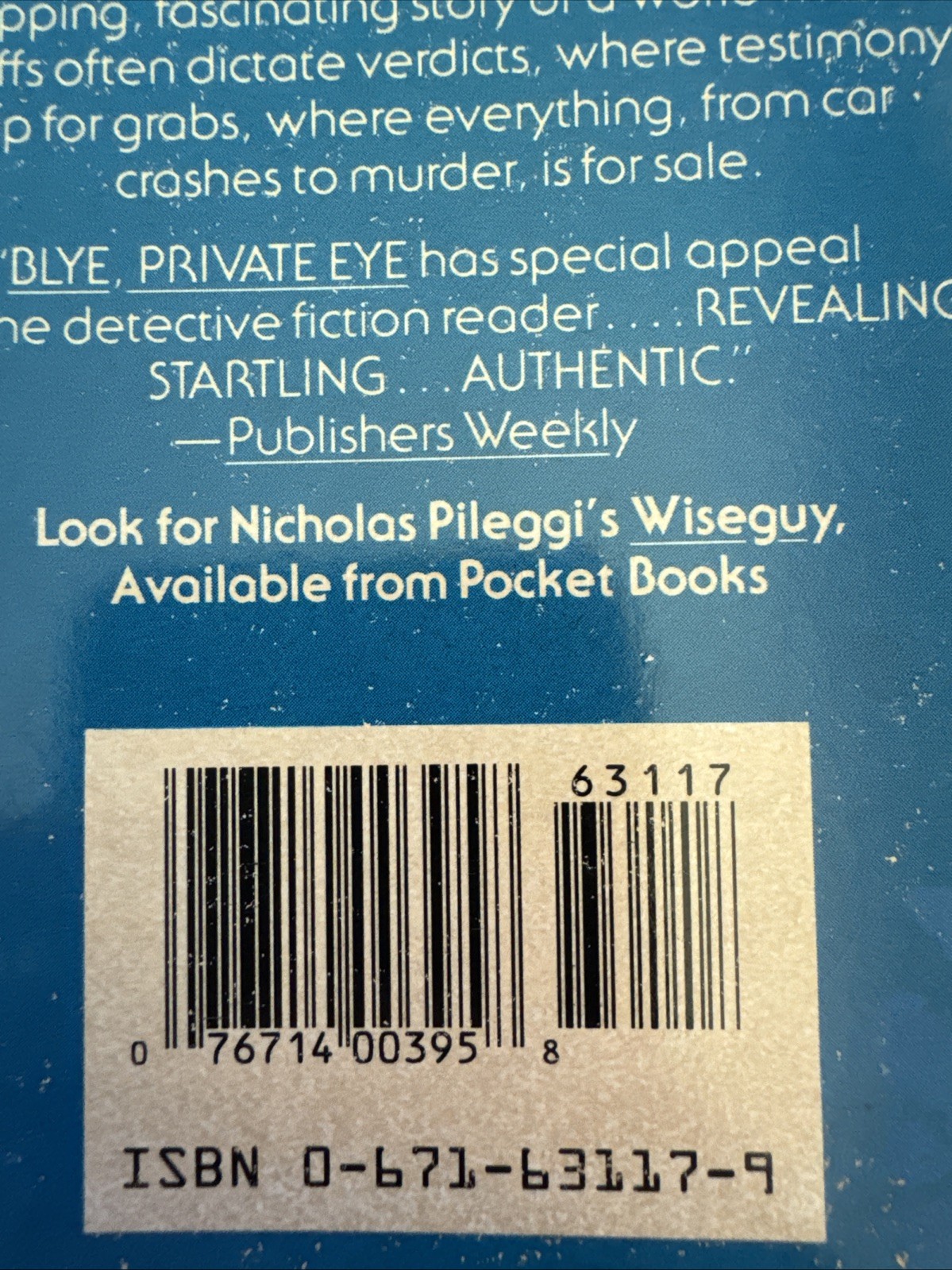 Blye, Private Eye by Nicholas Pileggi (1987, Mass Market) A4