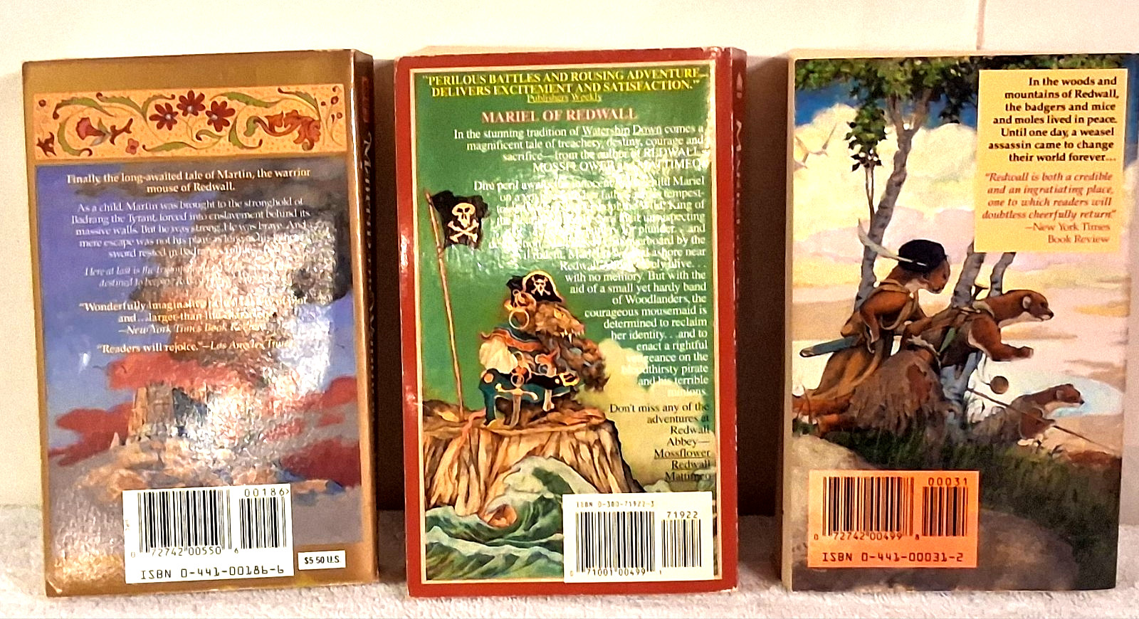 “Brain Jacques” 3 VTG PB’s “Redwall” Teens YA Fantasy, Adventure