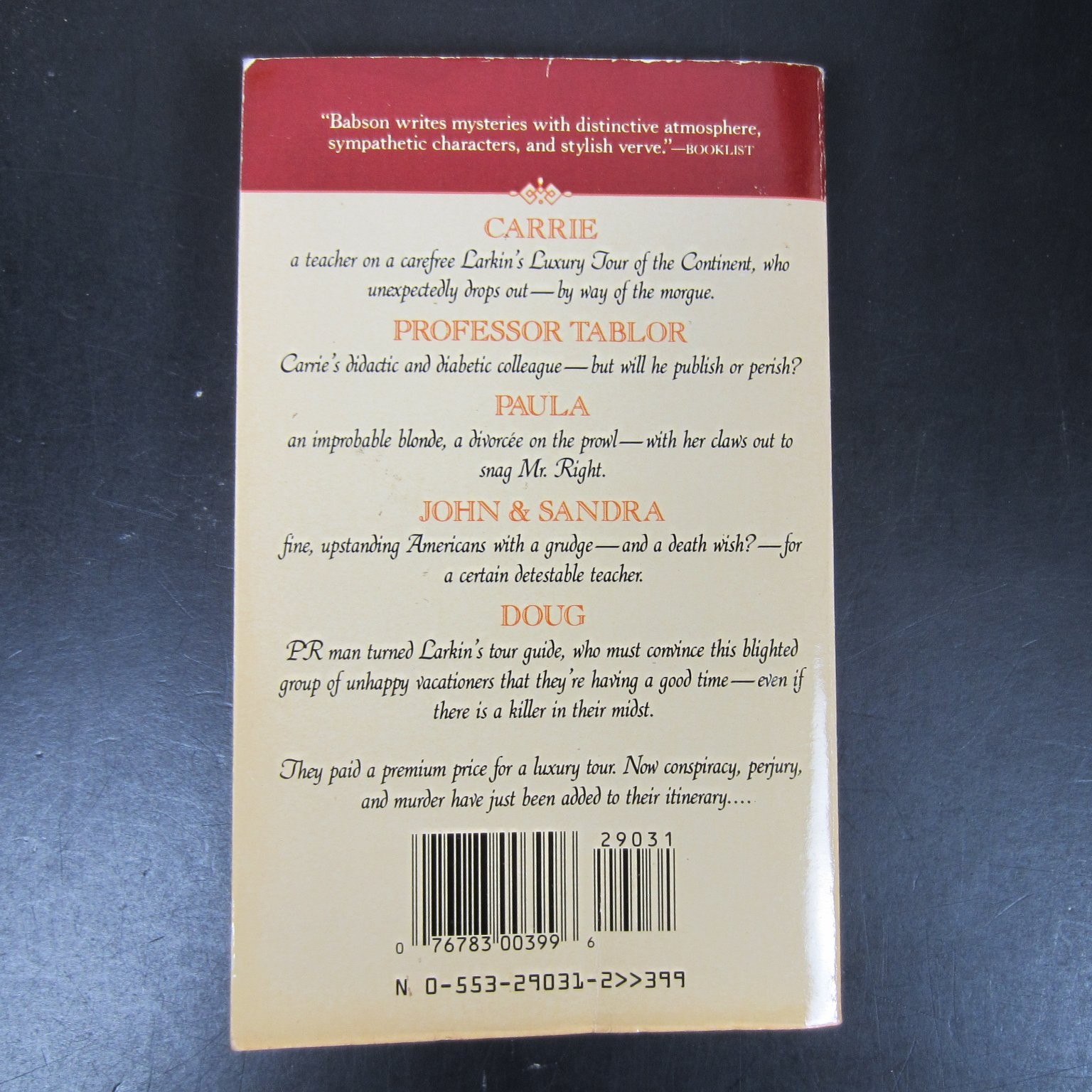 Tourists Are For Trapping Marian Babson 1991 Mystery Crime Novel Bantam Books PB