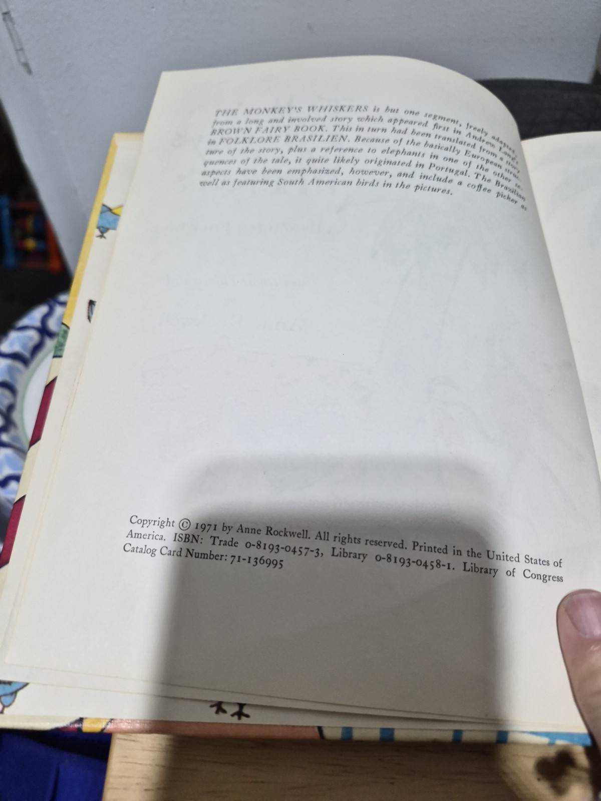 The Monkeys Whiskers: A Brazilian Folktale By Anne Rockwell 1971 Hardcover