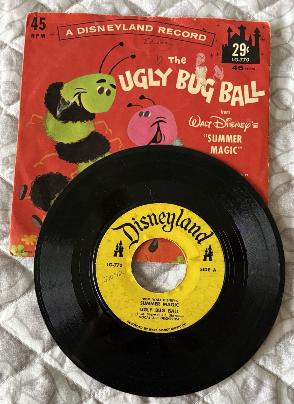 Lot 5 Disneyland 45 Rpm Records Cinderella Mary Poppins Ugly Bug Ball Oz 1962