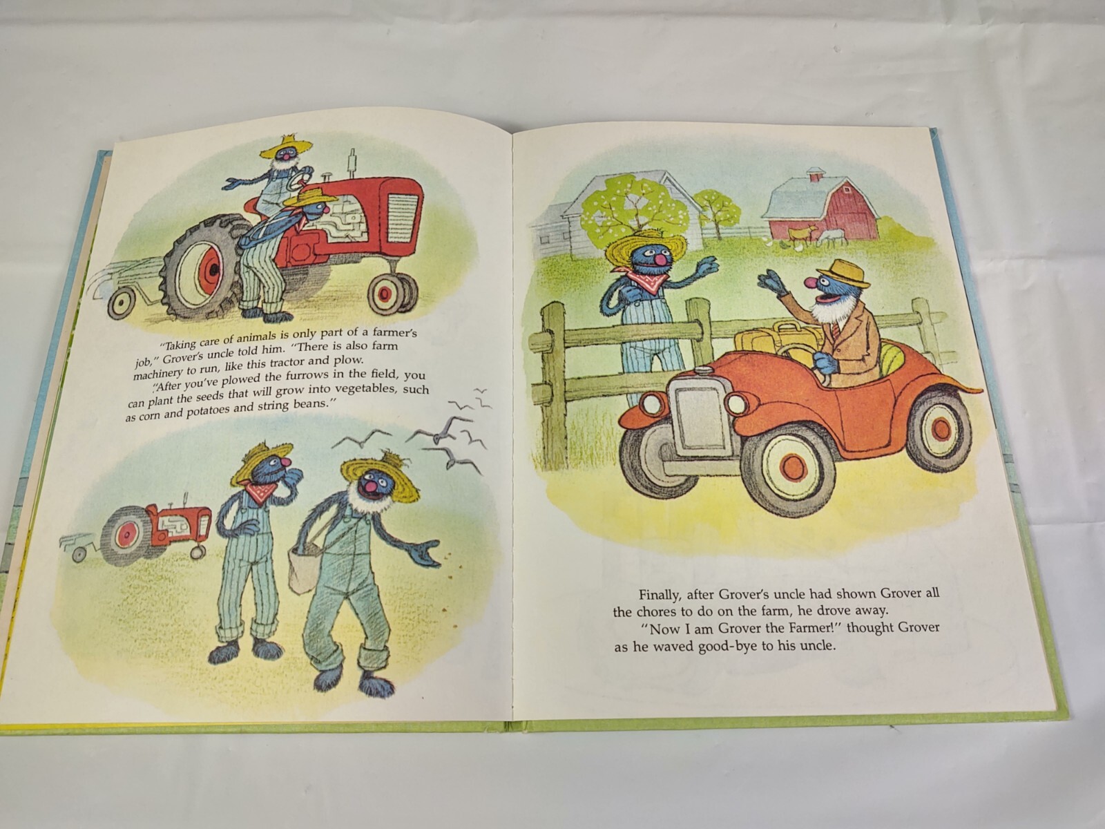 Vtg 1980 Down On The Farm With Grover Book Sesame Street Book Club Golden CTW