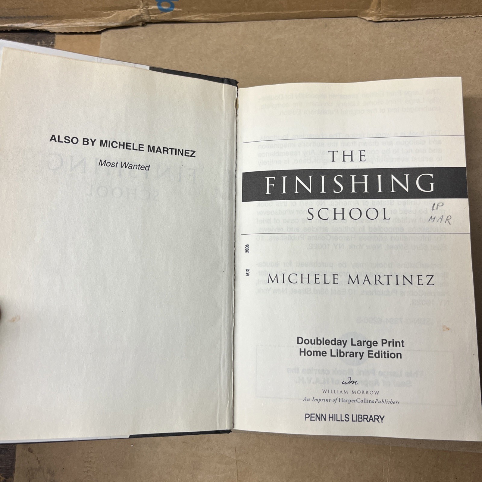 THE FINISHING SCHOOL by Michele Martinez (Hardcover Large Print) Good