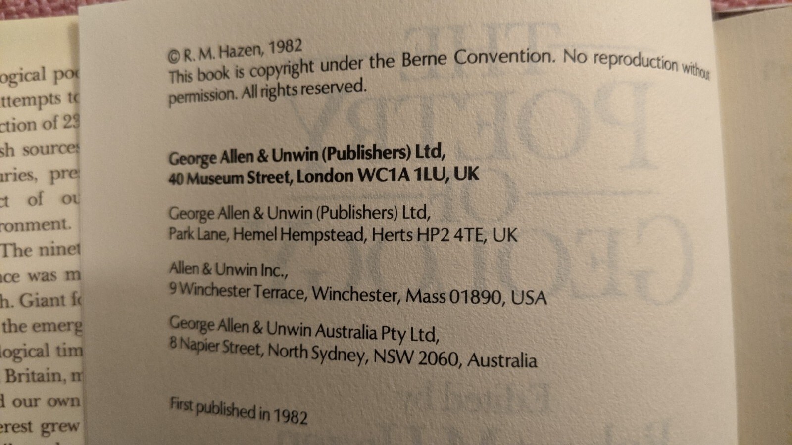 Robert Hazen, Editor; THE POETRY OF GEOLOGY, 1982, HB, DJ, George Allen & Unwin