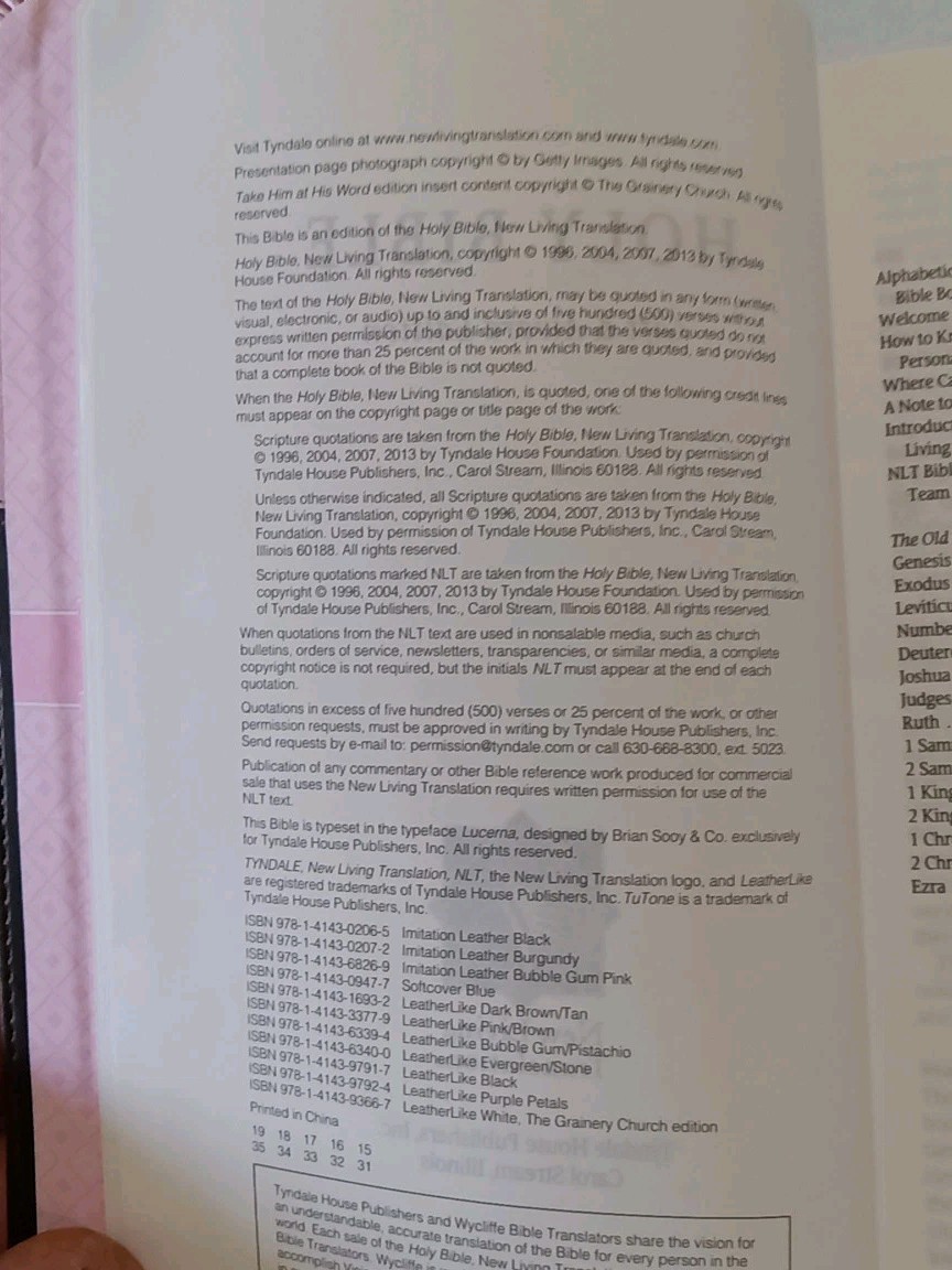 Rare “Holy Bible Gift & Award Edition” New Living Translation Softcover Pink