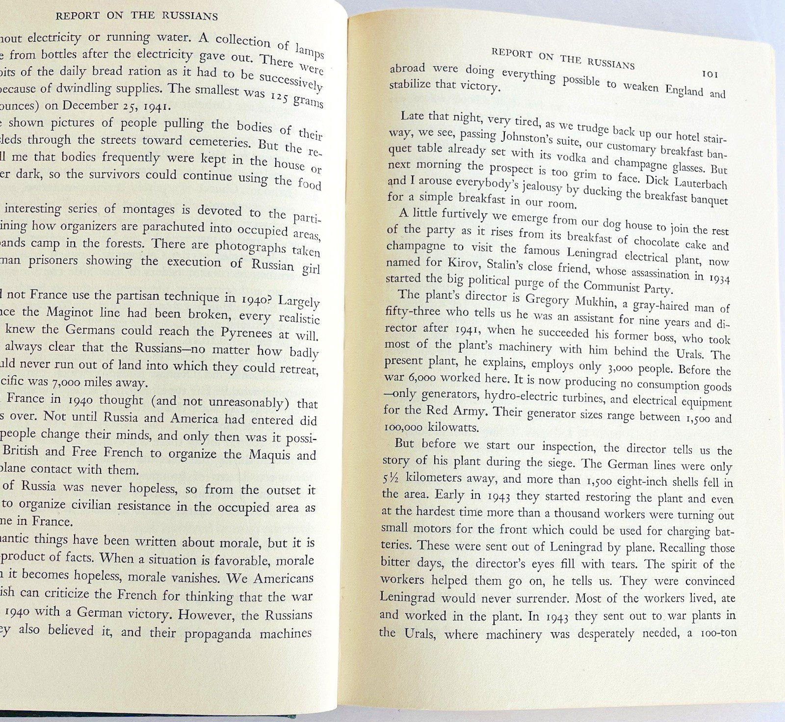 Report On The Russians by W. L. White Wartime Book 1st Edition 1945 Hardcover